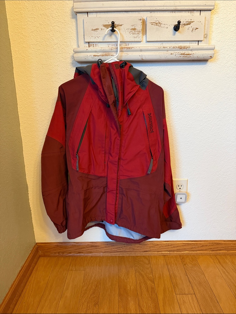Marmot Two-Tone Red Hooded Shell Jacket